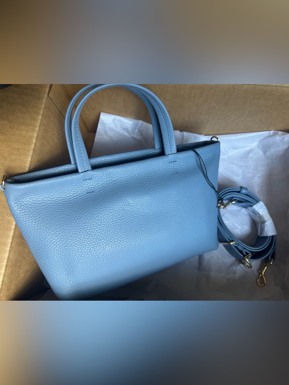 NWT Cuyana Mini Easy Zipper Tote in Azure Pebbled Leather